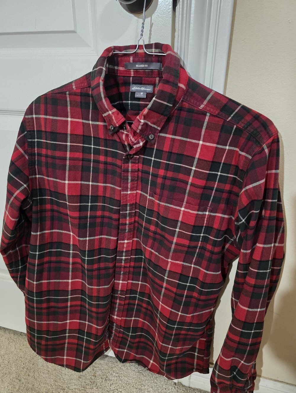 Eddie Bauer Red and Black Plaid Button-Down Shirt